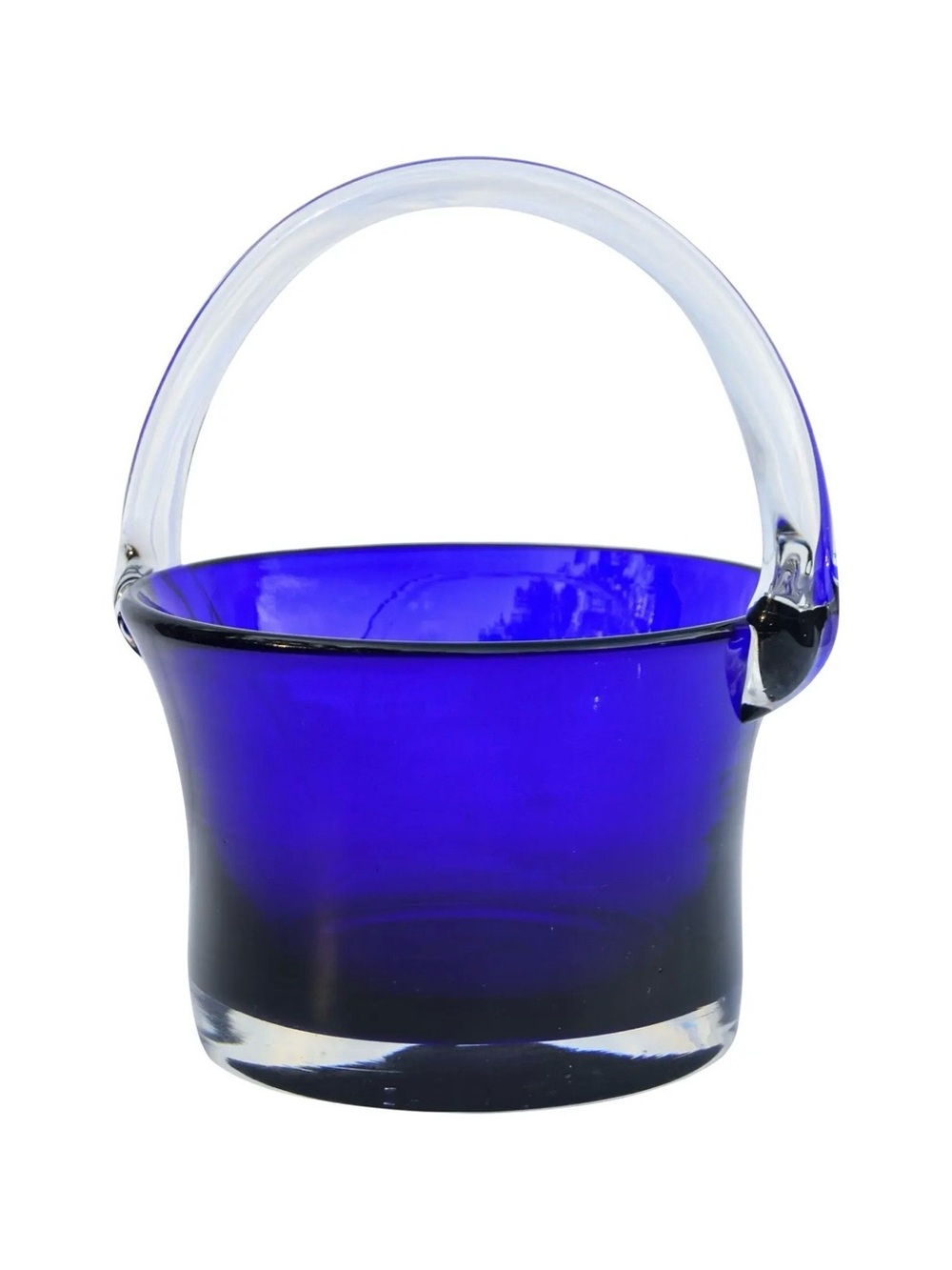 vintage hand-blown cobalt blue art glass basket or ice bucket